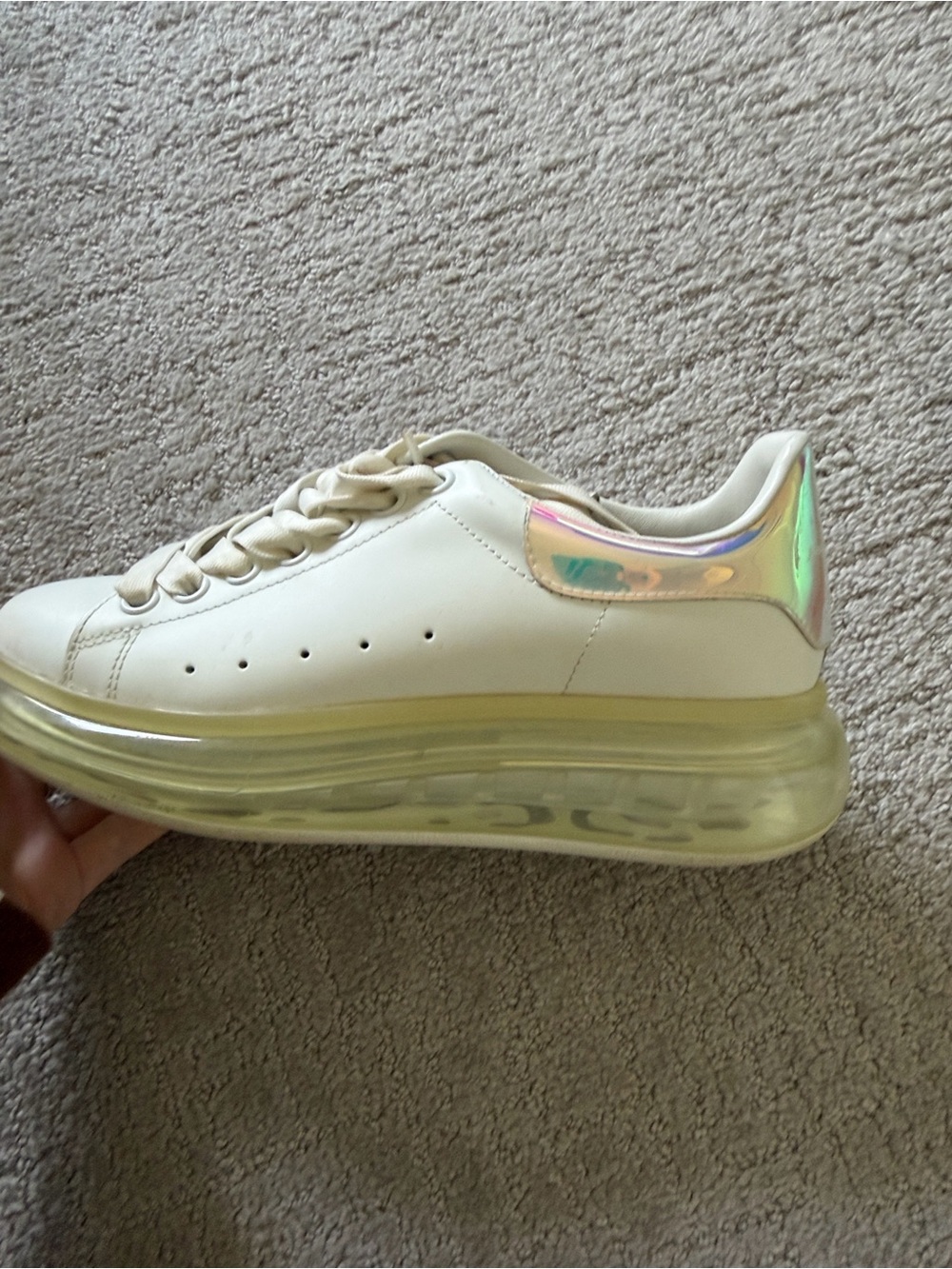Platform Sneaker with Iridescent Heel - Cream/Gold
